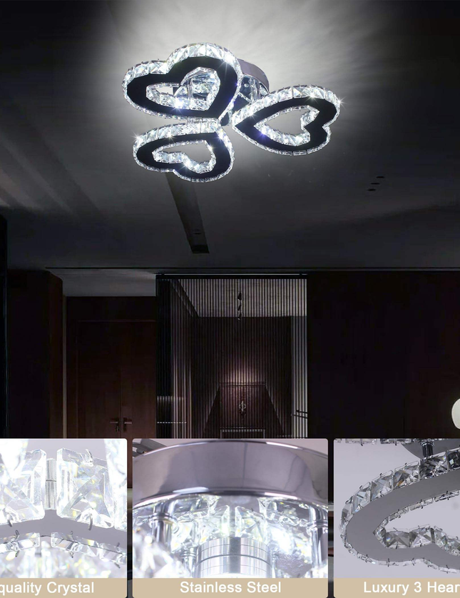 Nordic 3 Hearts Crystal Ceiling Light