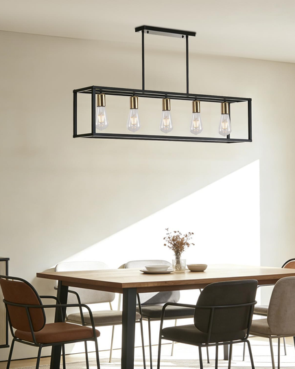 Black 5-Light Rustic Industrial Chandelier E27 for Dining Kitchen Island Bedroom