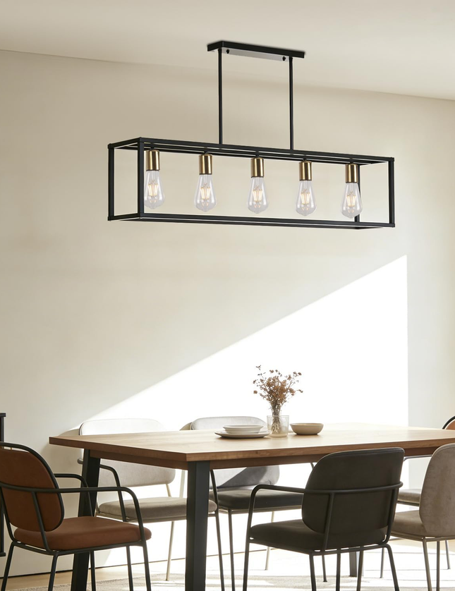 Black 5-Light Rustic Industrial Chandelier E27 for Dining Kitchen Island Bedroom