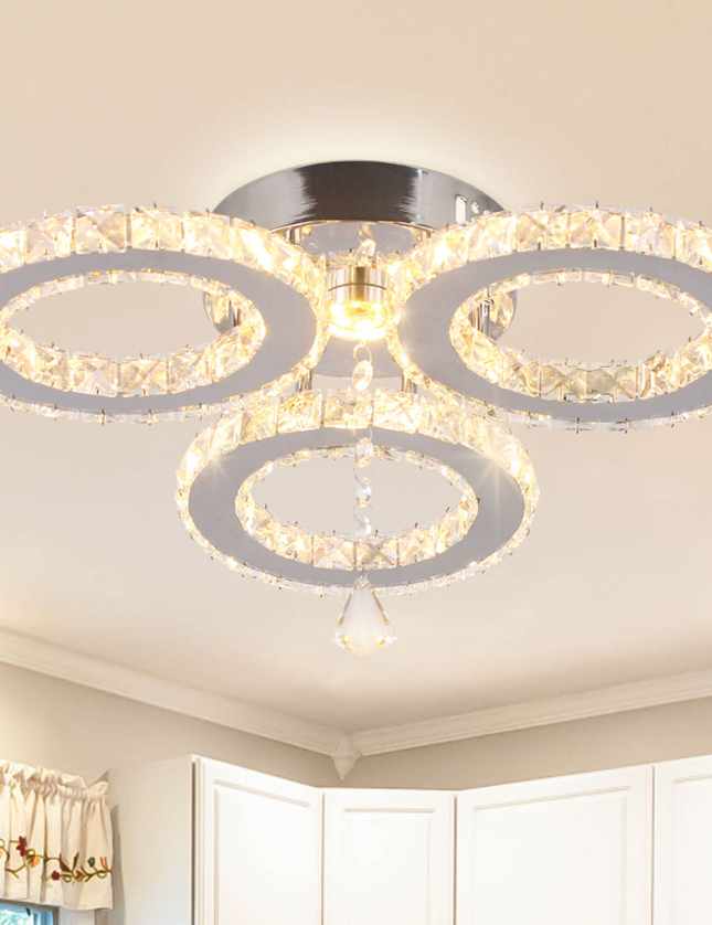 Three-Ring Stainless Steel Crystal Ceiling Lamp Pendant Light