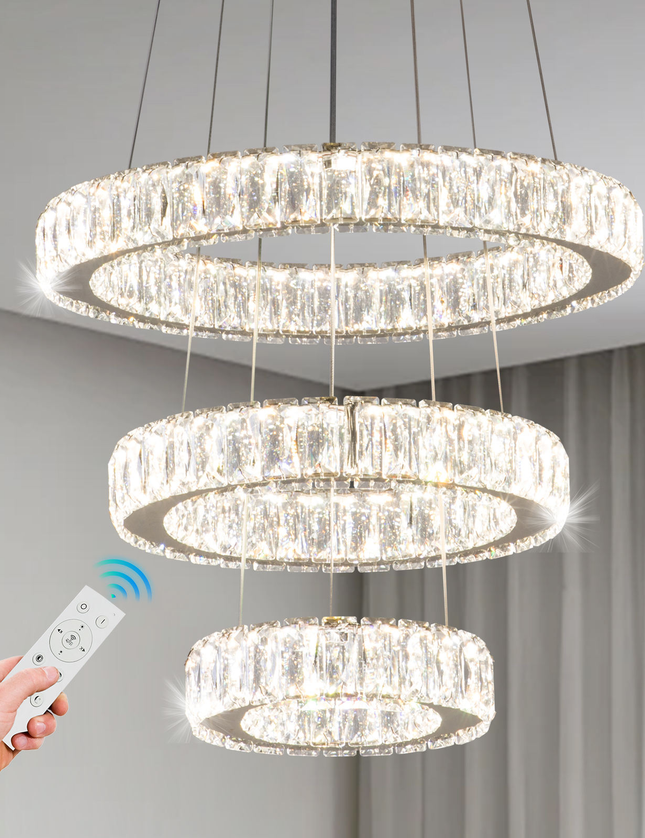 Modern 3-Ring K9 Crystal LED Chandelier