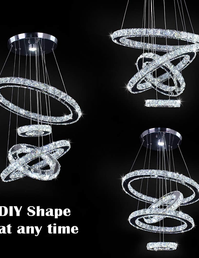 4-Ring Adjustable Modern Crystal LED Chandelier