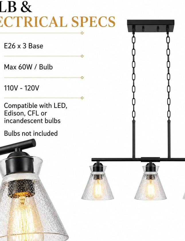 3-Light Adjustable Crystal Chandelier – Black