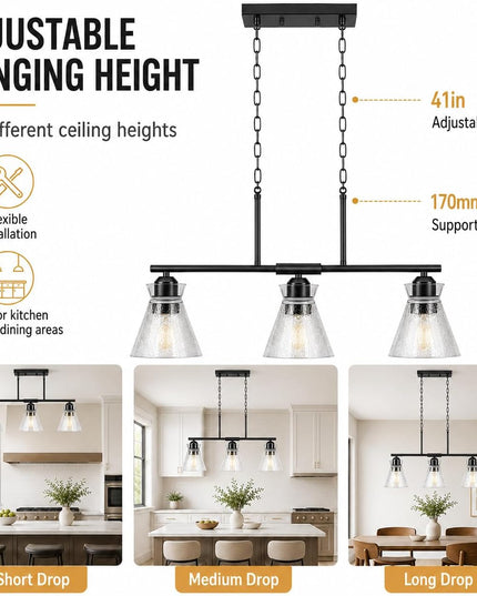 3-Light Adjustable Crystal Chandelier – Black