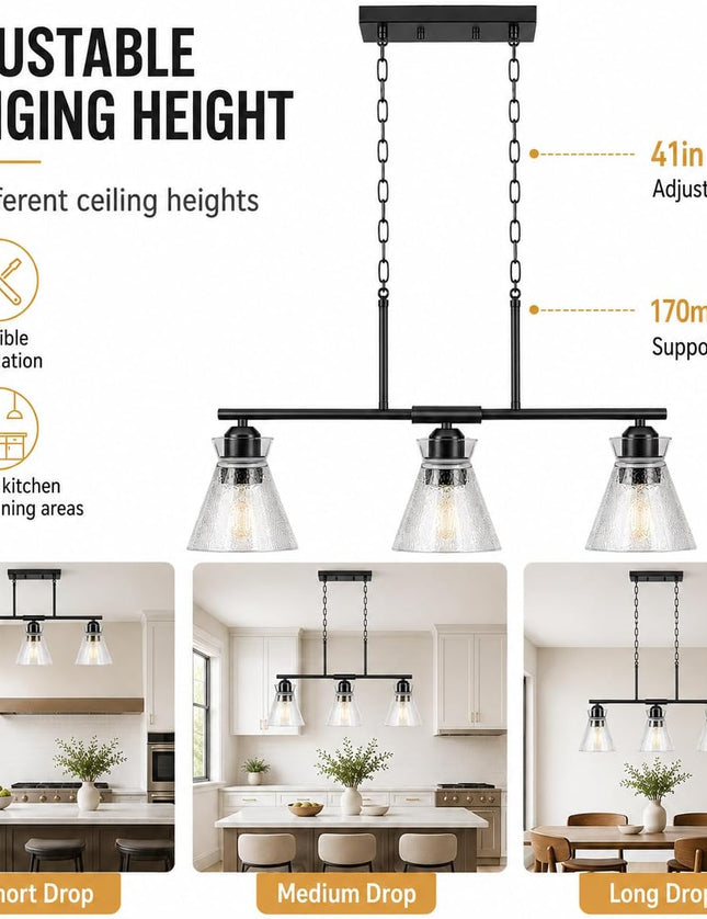 3-Light Adjustable Crystal Chandelier – Black