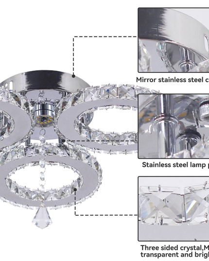 Three-Ring Stainless Steel Crystal Ceiling Lamp Pendant Light