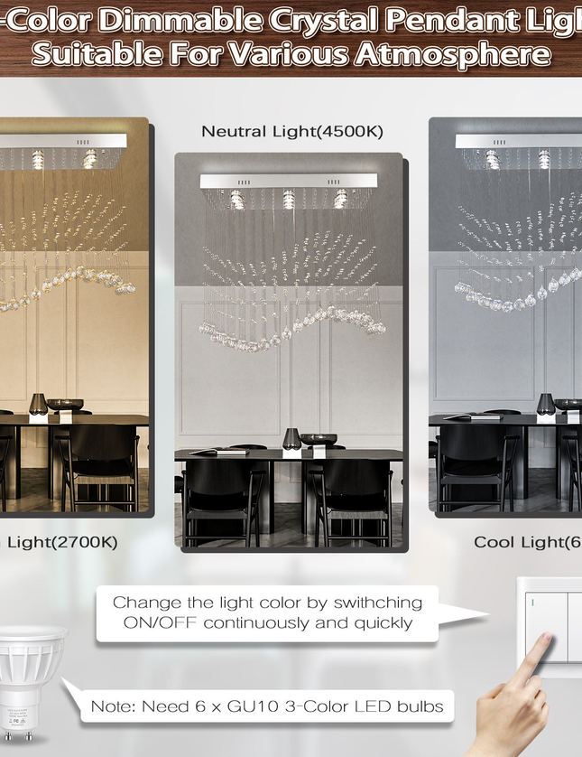 Long Hanging Wave LED Crystal Chandelier