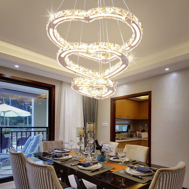 3 Hearts Rings K9 Crystal Pendant Light