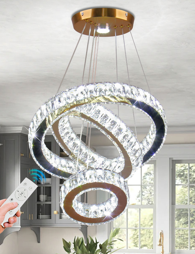 Modern 3-Ring K9 Crystal LED Chandelier