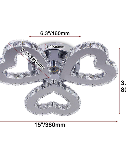 Nordic 3 Hearts Crystal Ceiling Light