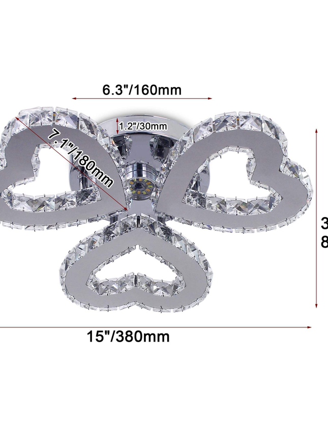 Nordic 3 Hearts Crystal Ceiling Light