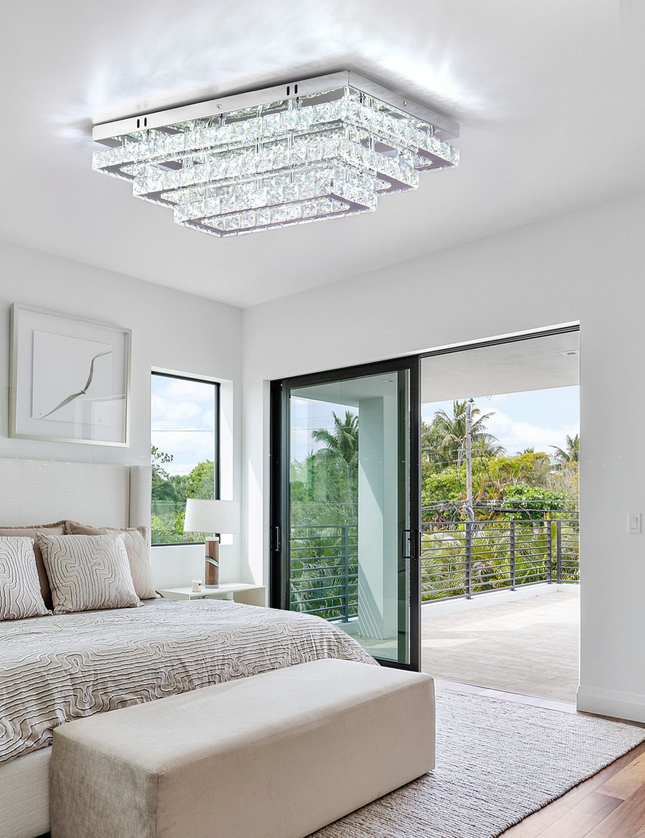 3-Tier Rectangular LED K9 Crystal Ceiling Chandelier