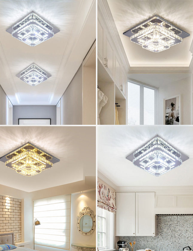2-Layer Square K9 Crystal LED Ceiling Light
