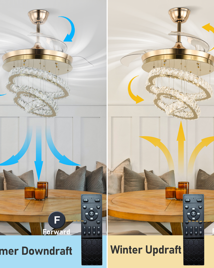 42'' Modern K9 Crystal LED Ceiling Fan with Light