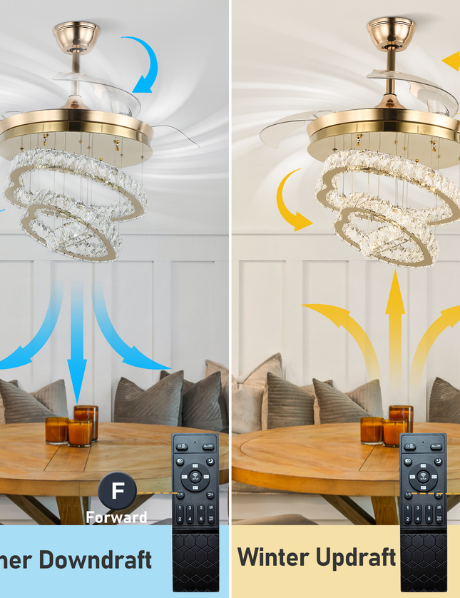 42'' Moderner K9 Kristall-LED-Deckenventilator mit Beleuchtung