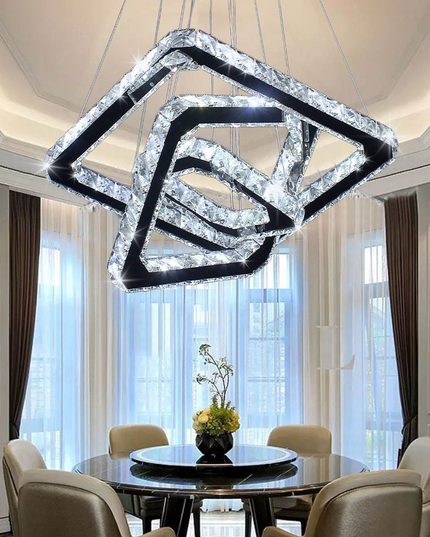 Rectangular Stainless Steel LED Crystal Pendant Light