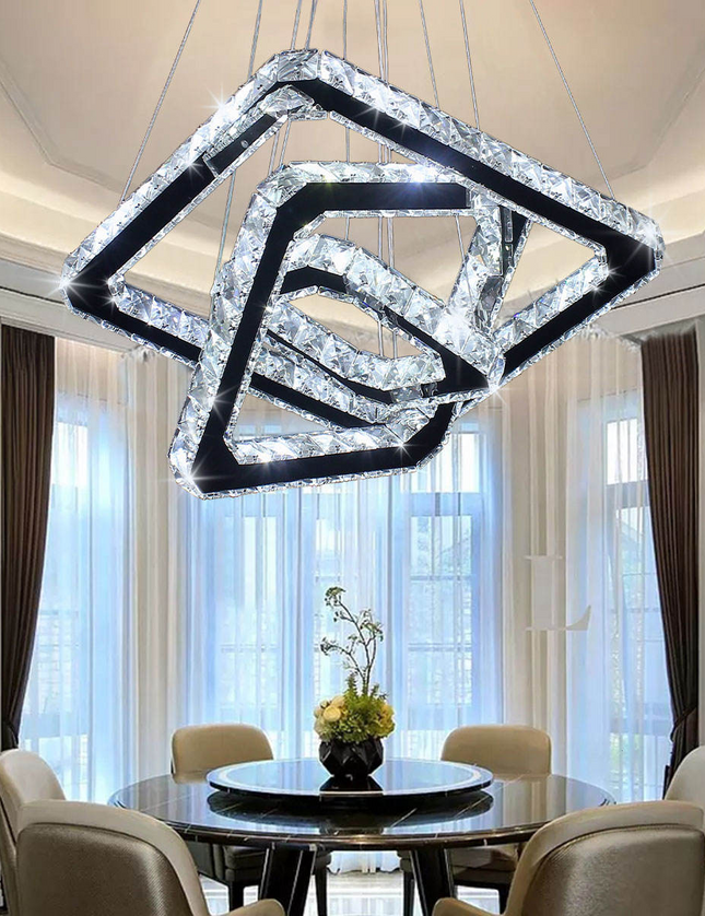 Rectangular Stainless Steel LED Crystal Pendant Light