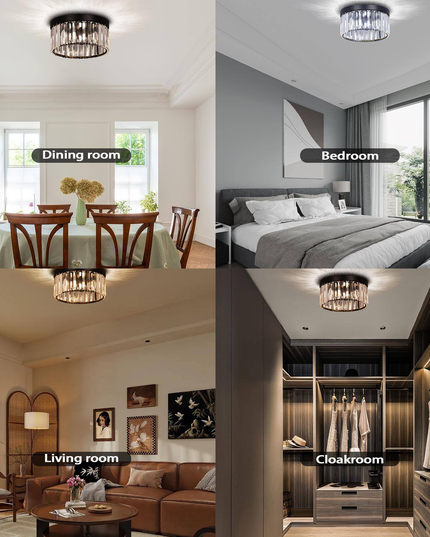 LED Ceiling Light Luxury Black K9 Crystal Chandelier