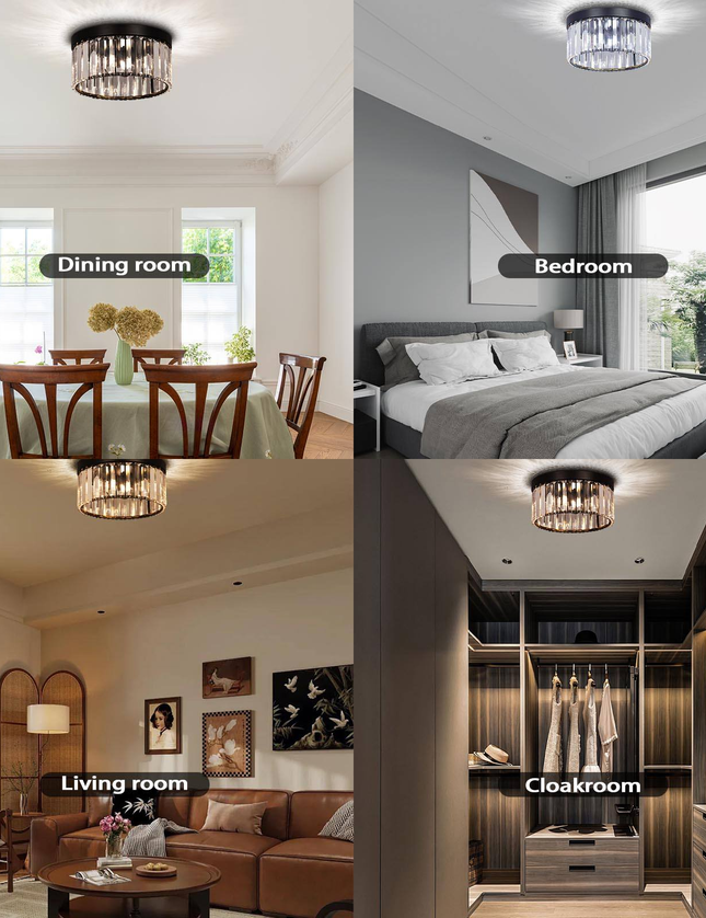 LED Ceiling Light Luxury Black K9 Crystal Chandelier