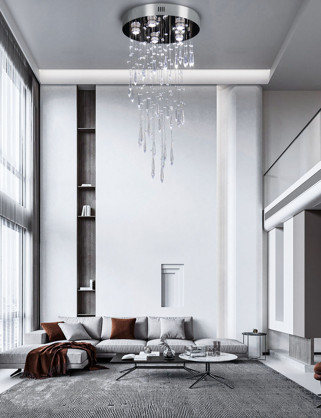 K9 Crystal Long Hanging Chandelier Stainless Steel Ceiling Light