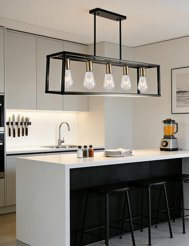Black 5-Light Rustic Industrial Chandelier E27 for Dining Kitchen Island Bedroom