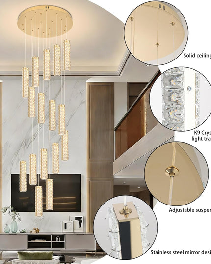 16-LED titanium crystal chandelier with adjustable hanging cord