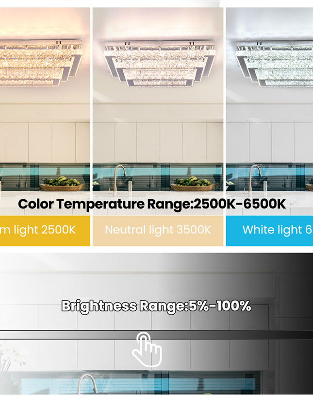 3-Tier Rectangular LED K9 Crystal Ceiling Chandelier