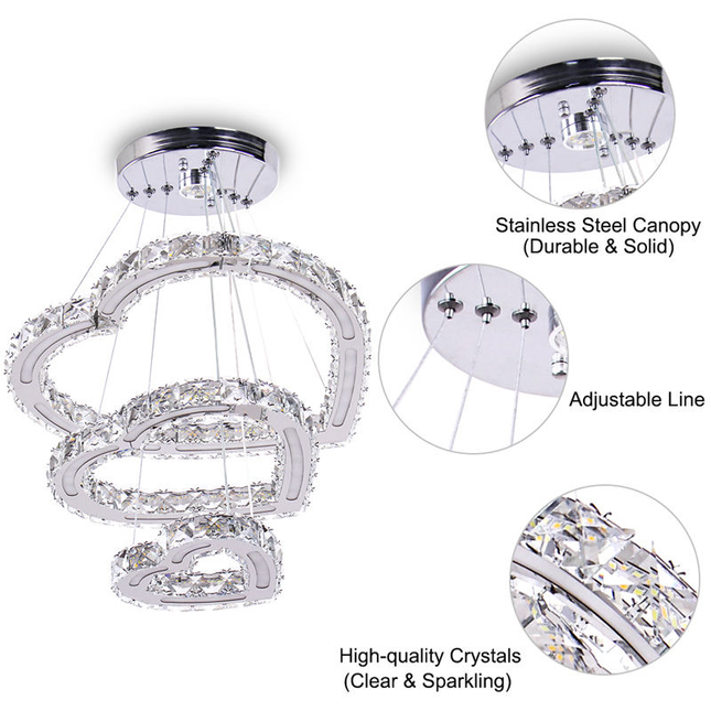 3 Hearts Rings K9 Crystal Pendant Light