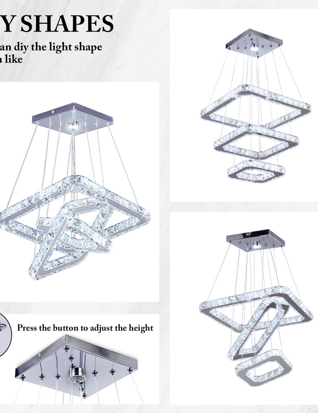 Rectangular Stainless Steel LED Crystal Pendant Light