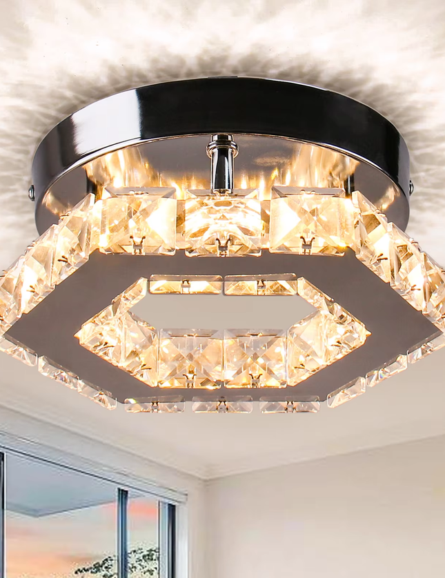 LED Pendant Light Hexagonal Crystal Ceiling Light