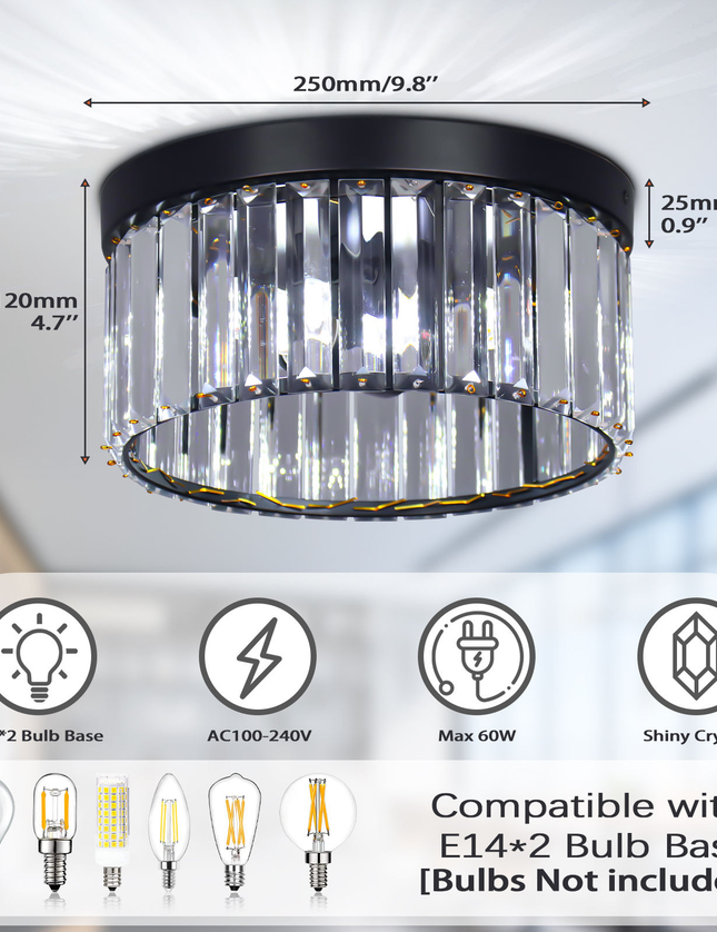 LED Ceiling Light Luxury Black K9 Crystal Chandelier