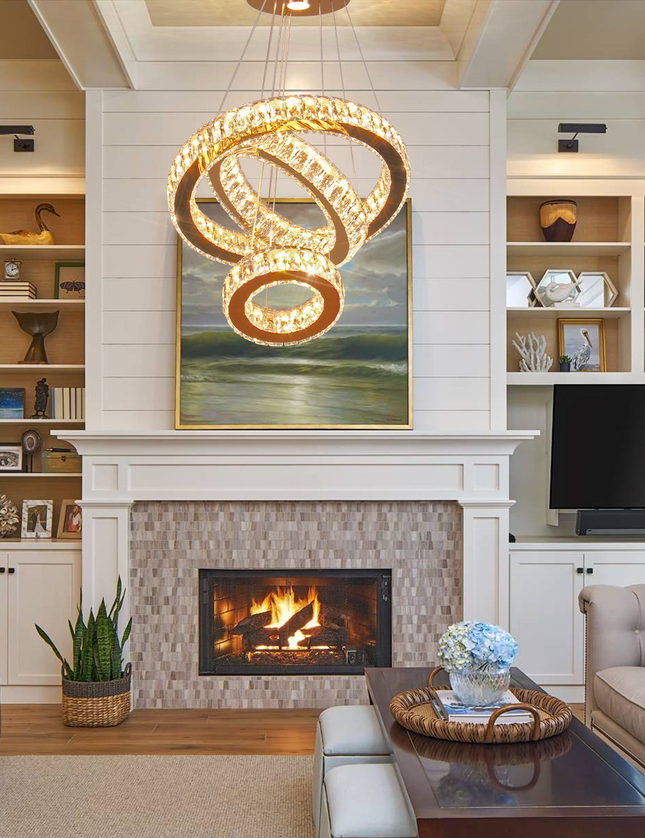 Modern 3-Ring K9 Crystal LED Chandelier