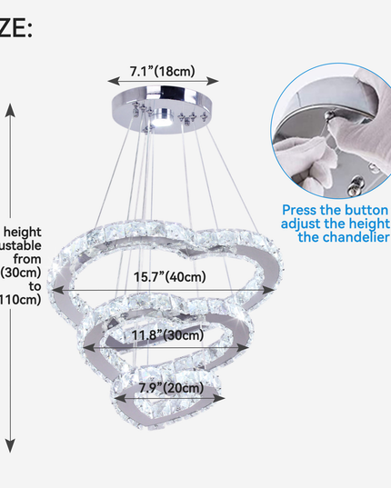 Modern Luxury 3 Hearts Rings Crystal Chandelier