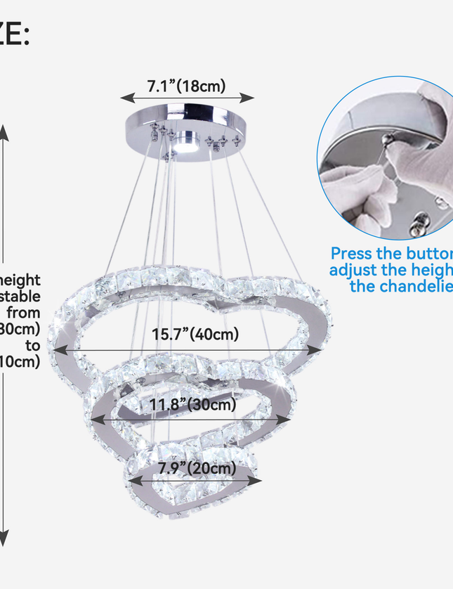 Modern Luxury 3 Hearts Rings Crystal Chandelier