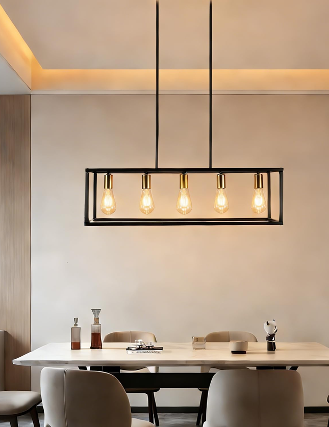 Black 5-Light Rustic Industrial Chandelier E27 for Dining Kitchen Island Bedroom