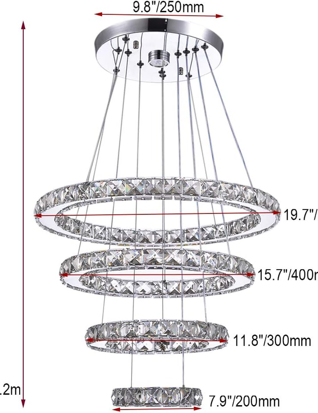 4-Ring Adjustable Modern Crystal LED Chandelier