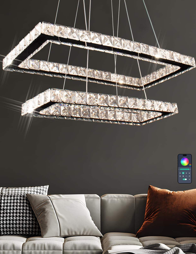 Ceiling Chandelier 2 Rectangular K9 Crystal