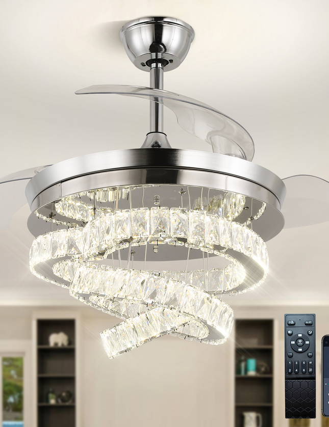 42'' Moderner K9 Kristall-LED-Deckenventilator mit Beleuchtung