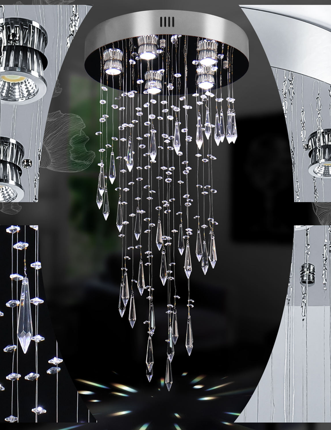 K9 Crystal Long Hanging Chandelier Stainless Steel Ceiling Light