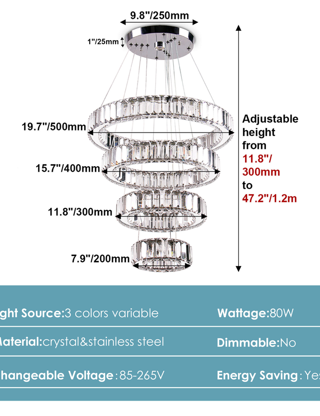 Modern Luxury 4-Ring Crystal Chandelier
