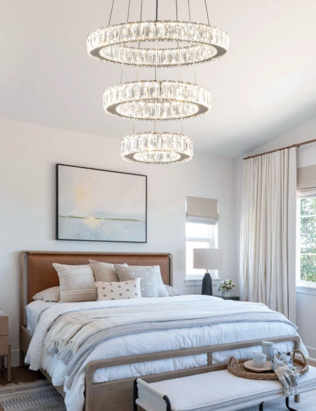 Modern 3-Ring K9 Crystal LED Chandelier
