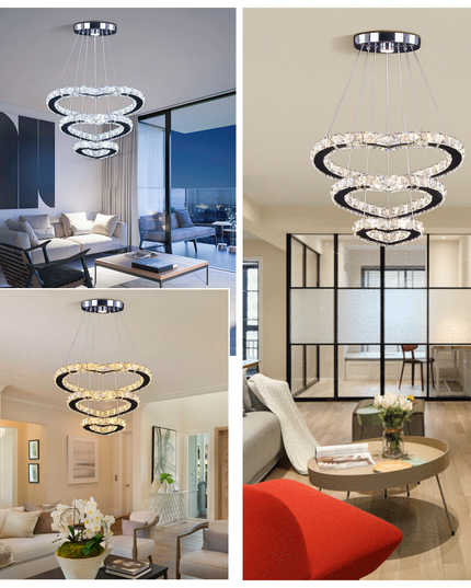 Modern Luxury 3 Hearts Rings Crystal Chandelier