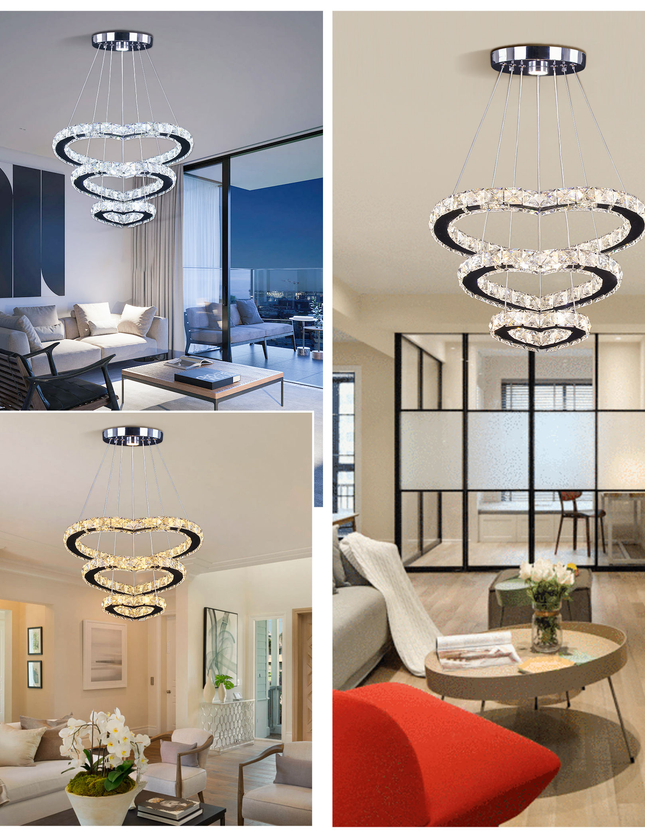 Modern Luxury 3 Hearts Rings Crystal Chandelier