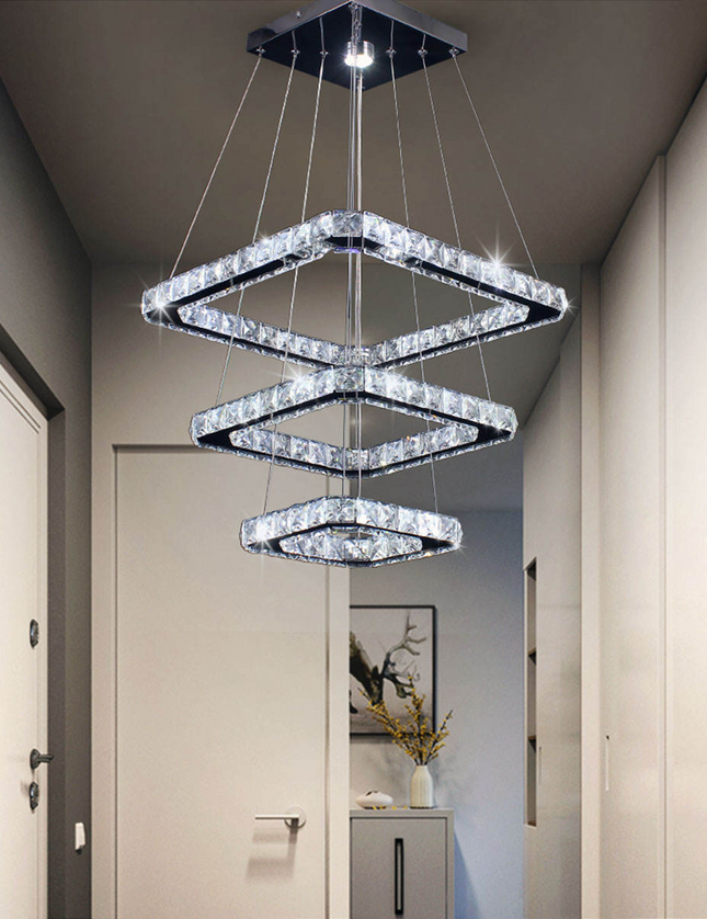 Rectangular Stainless Steel LED Crystal Pendant Light