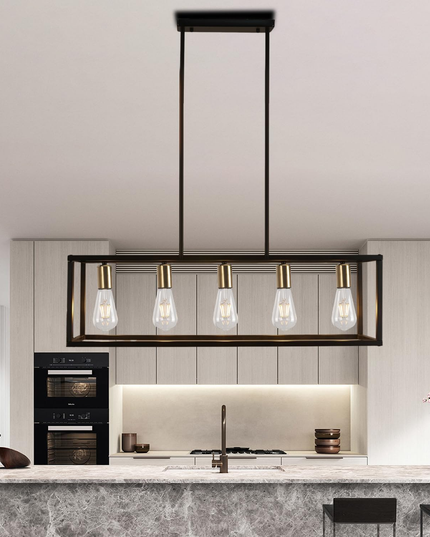 Black 5-Light Rustic Industrial Chandelier E27 for Dining Kitchen Island Bedroom