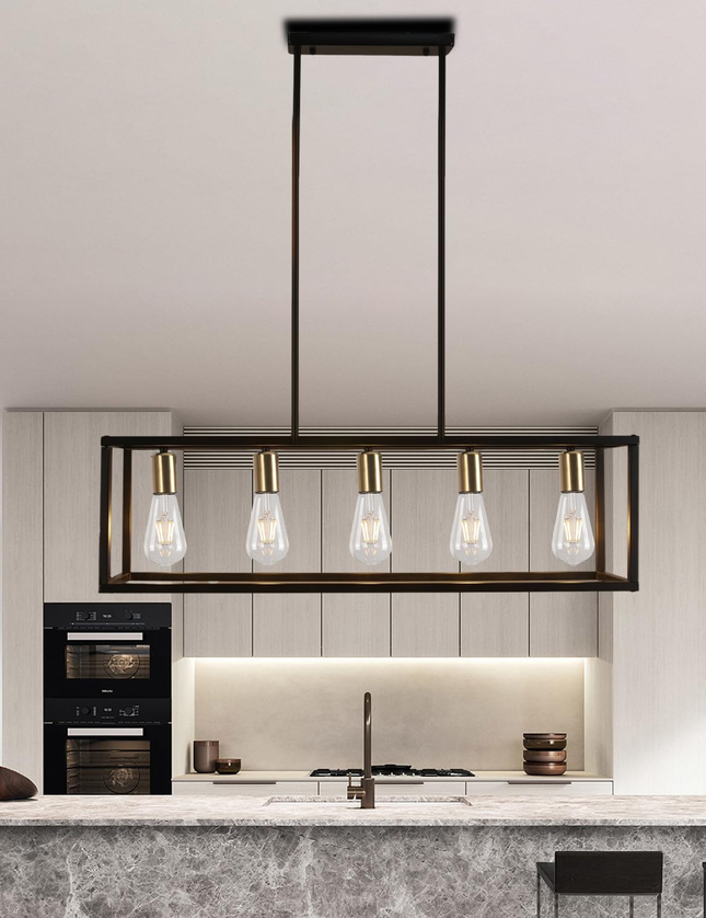 Black 5-Light Rustic Industrial Chandelier E27 for Dining Kitchen Island Bedroom
