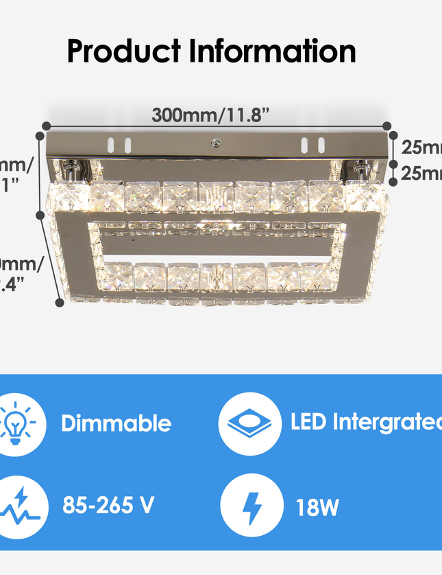 Luxury LED Single Rectangular Crystal Ceiling Light