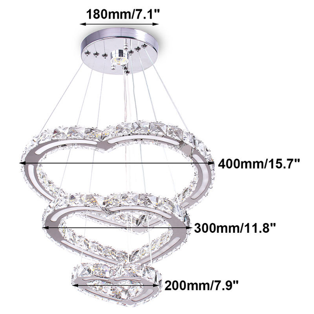 3 Hearts Rings K9 Crystal Pendant Light