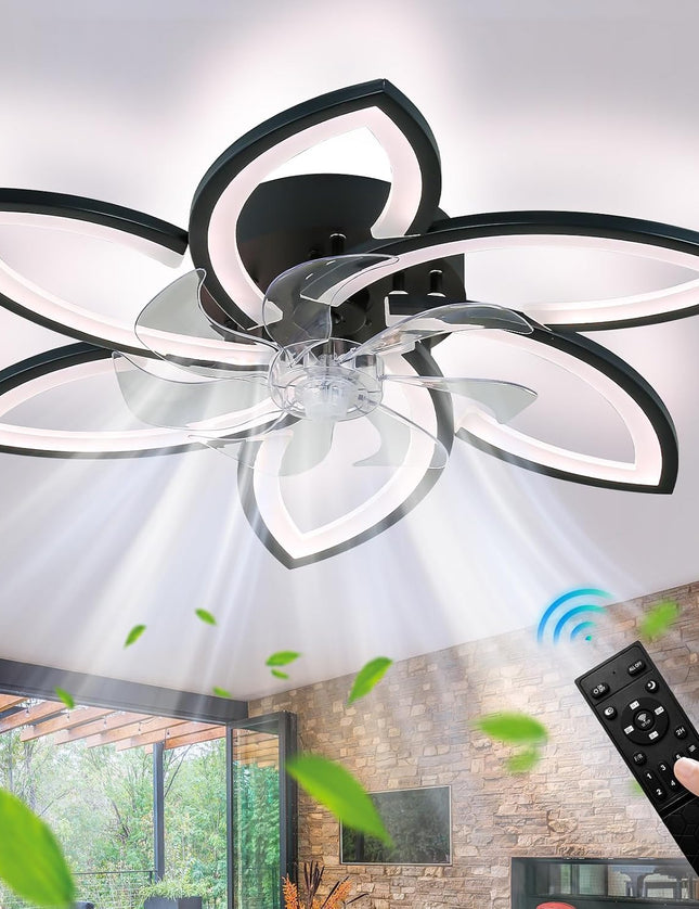 29.1" Black Flush Mount Fan Light with Remote