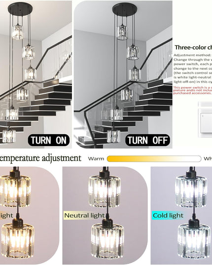6-Light Adjustable Crystal Chandelier – Black